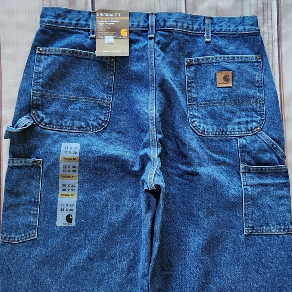 NWT Carhartt "Double Front Washed Logger Dungaree" Blue Jean #B73 DST Mens 38x30 - Picture 7 of 12